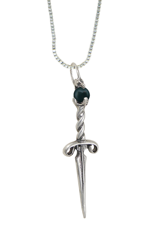 Sterling Silver My Dragon Knife Dagger Pendant With Bloodstone